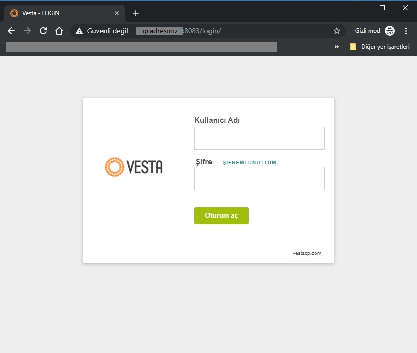 VestaCP login screen